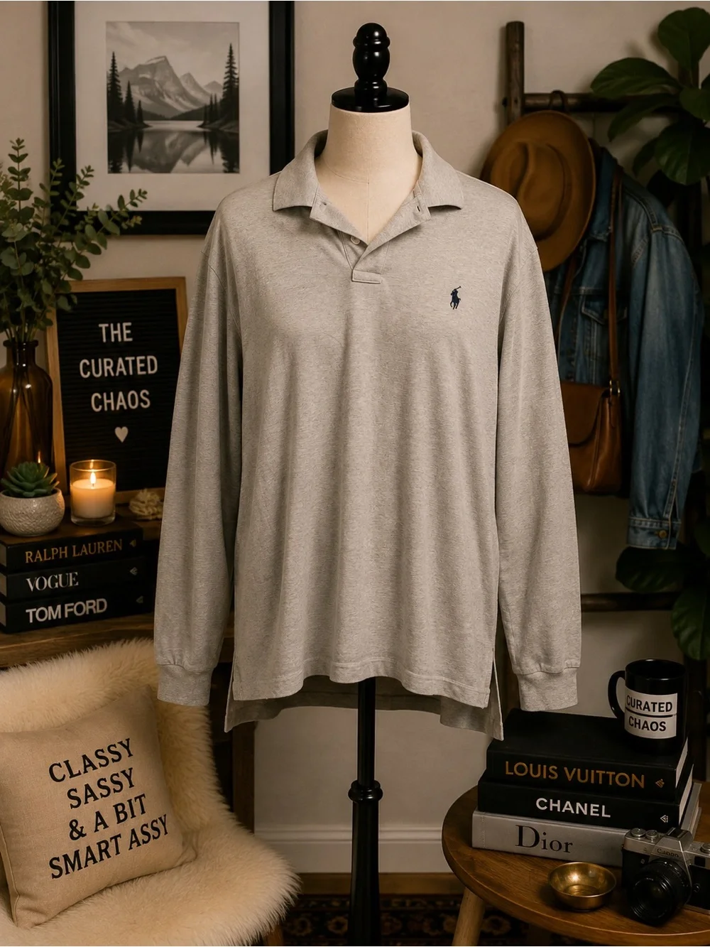 Ralph Lauren Men’s XXL Classic Fit Gray Long Sleeve Polo Shirt EUC